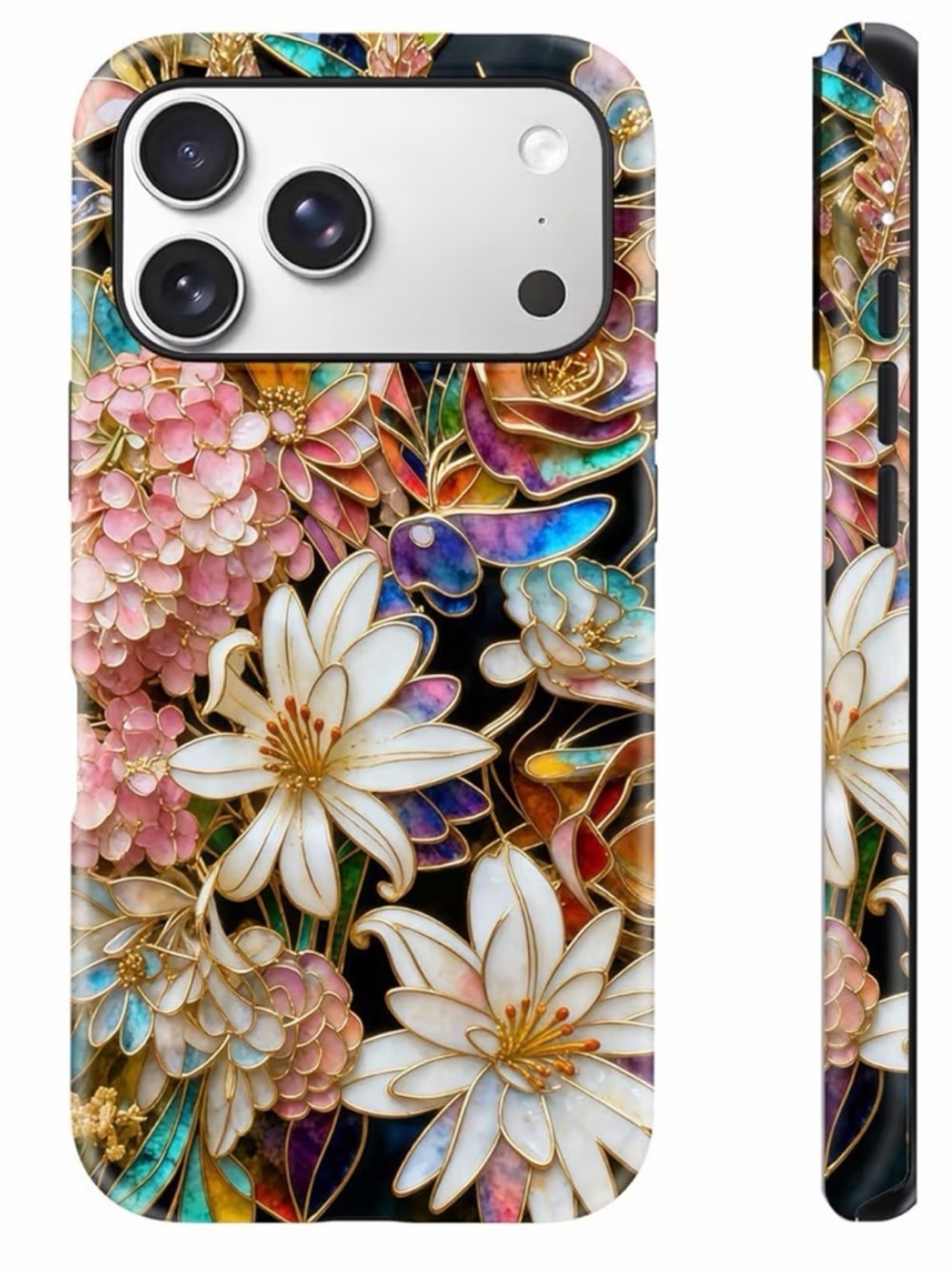 I-Phone 17 Max Pro Floral Mosaic Protective Phone Case - Pink & White